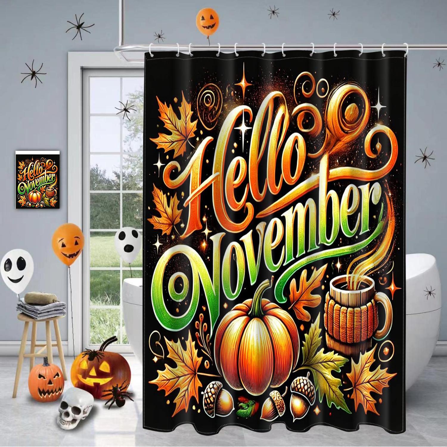 

Thanksgiving fall pumkin harvest Pattern Bathroom Shower Curtain With 12 Hooks Home bathroom decor and accessories 180x180cm curtain