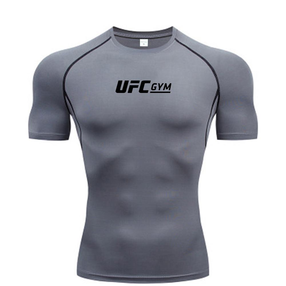 Compression T-shirt Men's Quick Drying Short Sleeved Summer Fitness Running Shirt Tight Fitting Top UFC Printed Men's Training