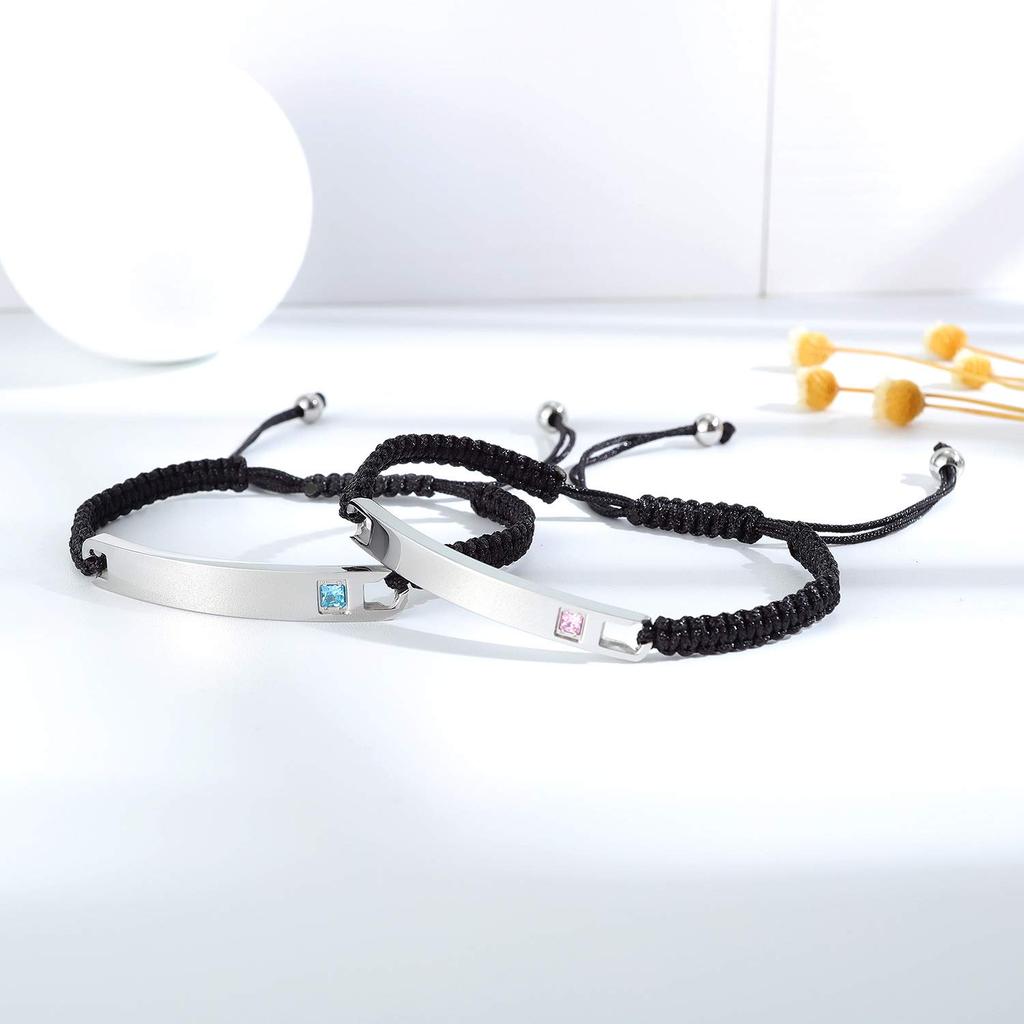 Brama Bracelet Pair Couple Style Zirconia Silver Plated Adjustable Bracelet Popular Men's Women's Women's (Silver-Men)