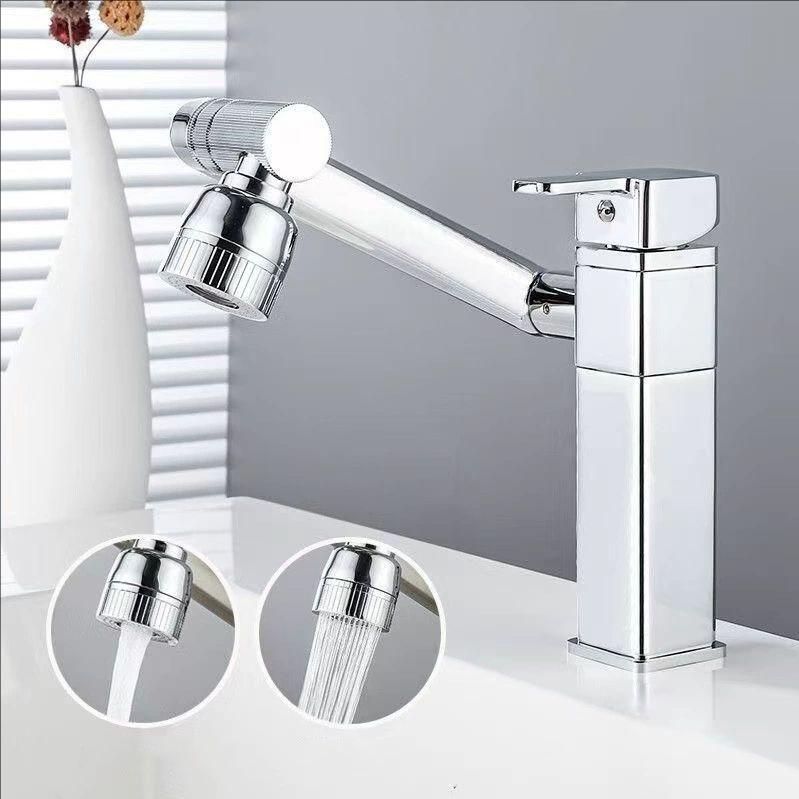 Multifunction Bathroom Faucet Square Sink Faucet Hot Cold Water Mixer Crane Deck Mounted 1080° Universal Water Taps