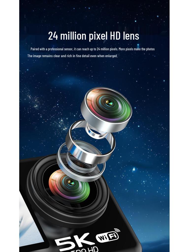 5K Dual-Screen Waterproof Sports Camera with Touchscreen, Cycling EIS Stabilization, and WiFi Sync