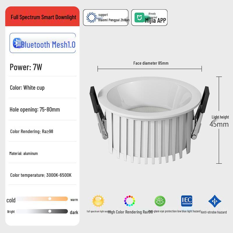 Mijia Smart LED Einbaustrahler: Bluetooth 2.0, Vollspektrum, Integrierte Deckenleuchte für Wohnzimmer
