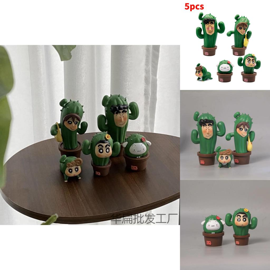 Charming Cactus Shin-chan Collectible Figurines Pvc Family Characters Display Set