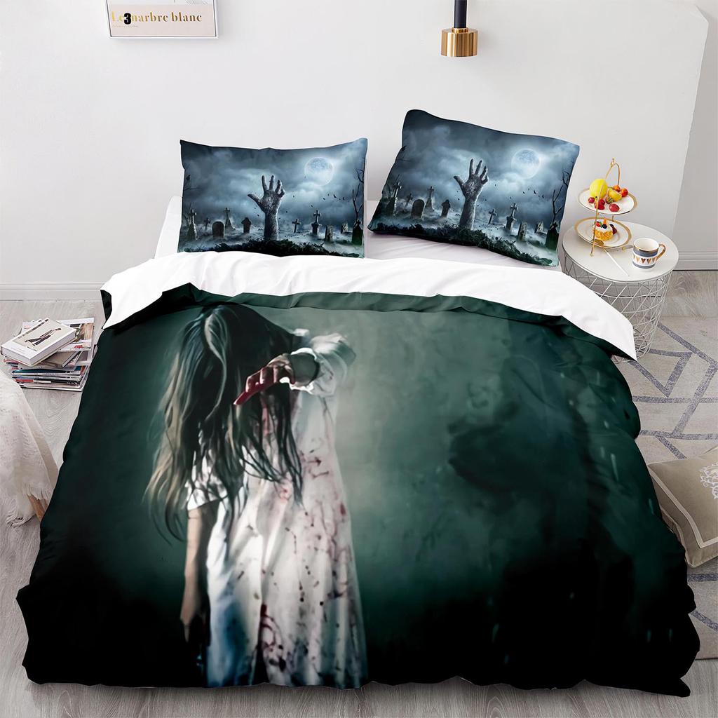 Horror Theme Duvet Cover Set Gothic Spooky Bedding Set for Teens Adult Men Terror Halloween Quilt Cover King/Queen/Full Size