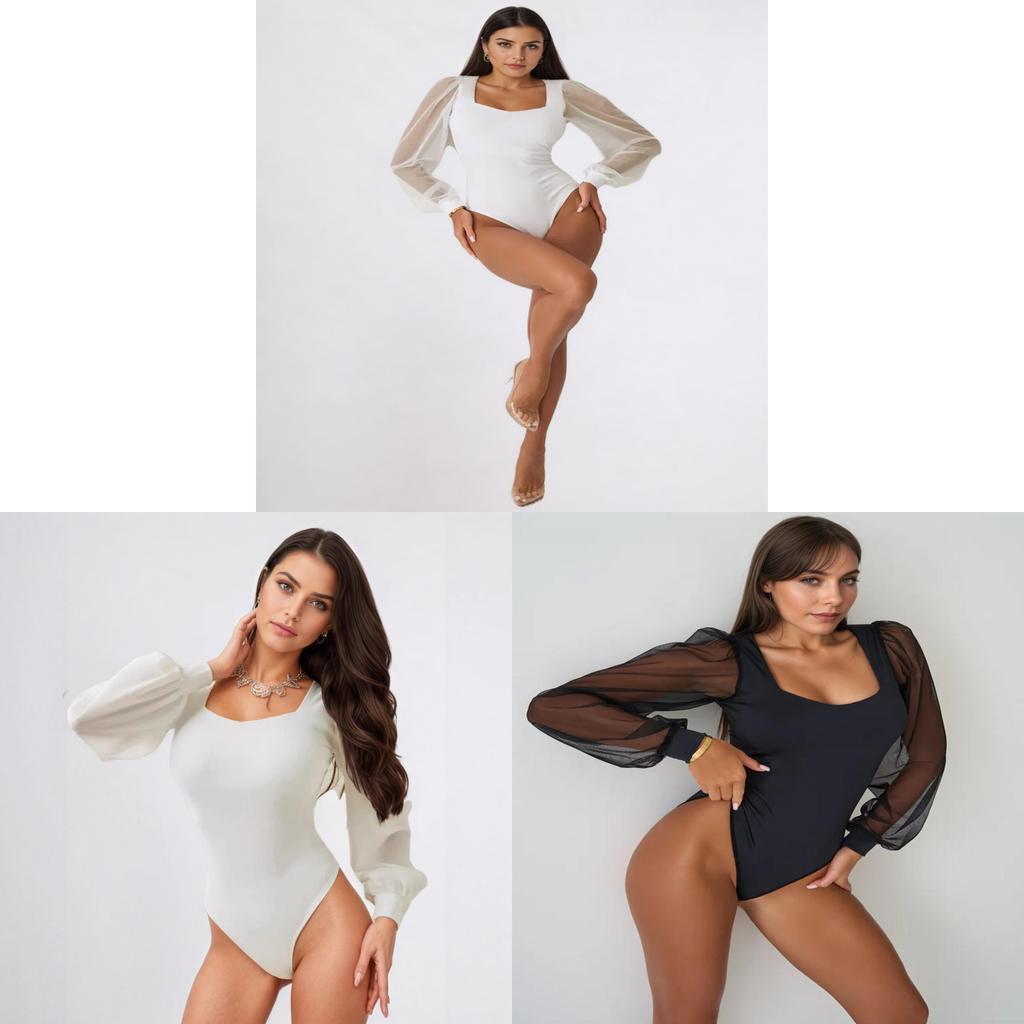 Polyester Bodysuit With Spliced Design And Long Sleeves For Sexy Fashion Enthusiasts