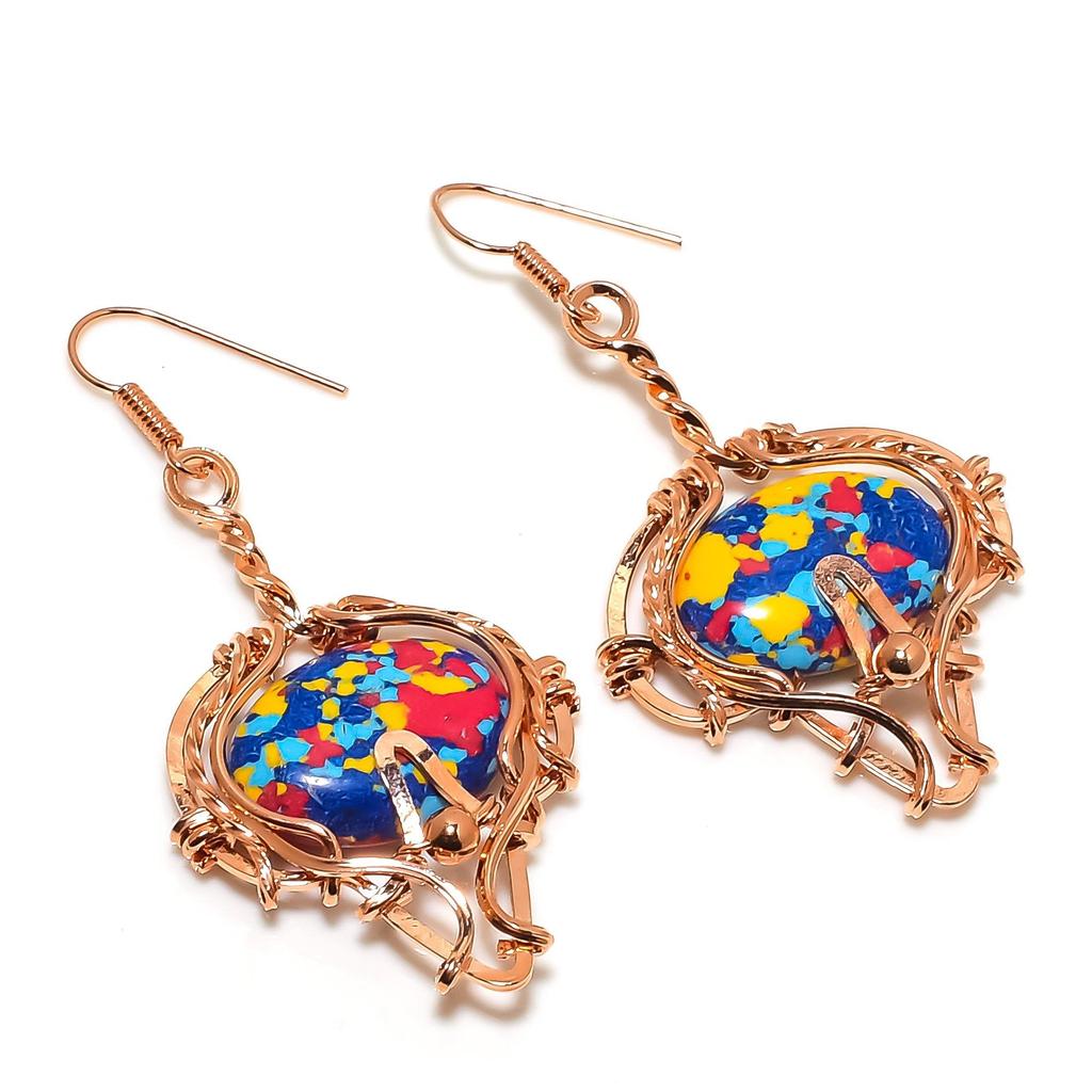 Mosaic Baloon Jasper Earrings Gemstone Jewelry, 999 Copper Wire Wrapped Earrings, Handmade Beautiful Jewelry Earrings