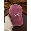 Bow Embroidered Baseball Cap Women's Spring New Washed Retro Wide-brimmed Face-covering Cap