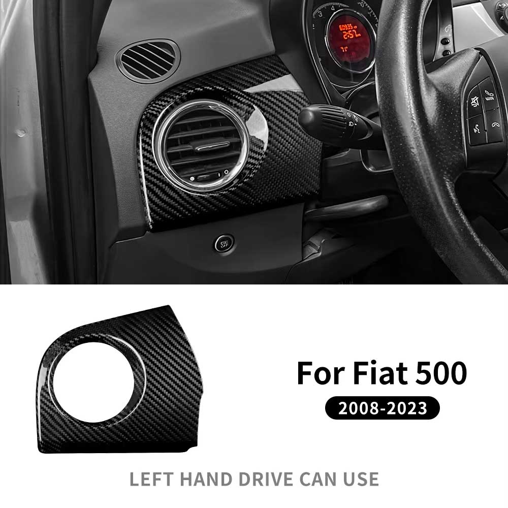 Real Hard Carbon Fiber Sticker For Fiat 500 2008-2025 Abarth 595 695 2012-2025 2025 2025 RHD Car Driver Side Air Outlet Panel