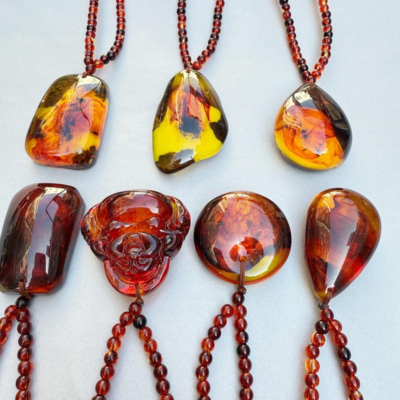 Etnische Stijl Retro Imitatie Amber Ketting Voor Mannen En Vrouwen Lange Hanger Trui Ketting Moederdag Cadeau