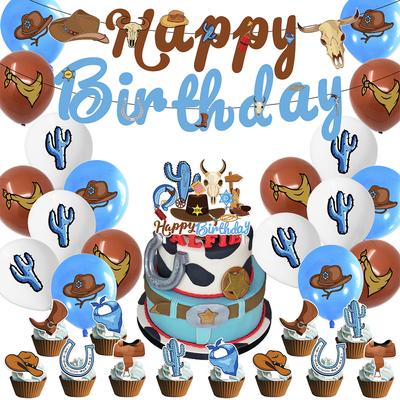 32pcs West Cowboy Party Decoration Includes Banner Balloons Cake Toppers
