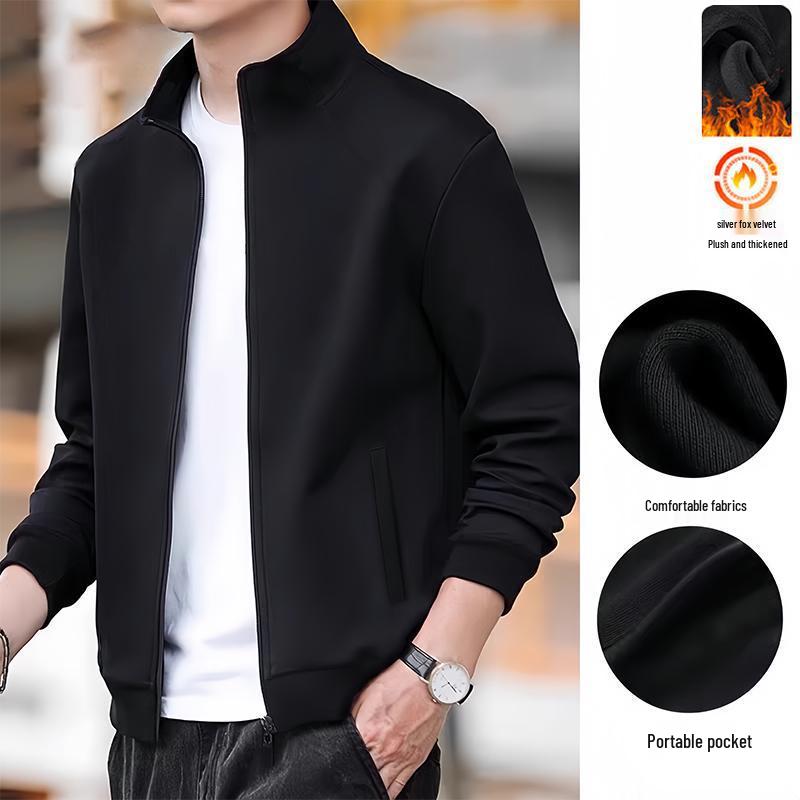 

Men s Plus Velvet Stand-Collar Sweatshirt: Casual Autumn/Winter Loose Zipper Cardigan for Middle-Aged and Young Men L (for 50-57.5 kg)