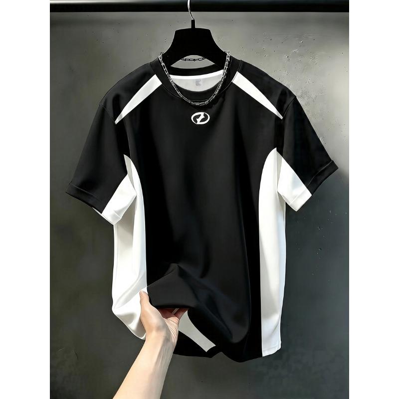 Men'S Casual Round Neck T-Shirt, Color-Block Design, All-Season Fashion Top