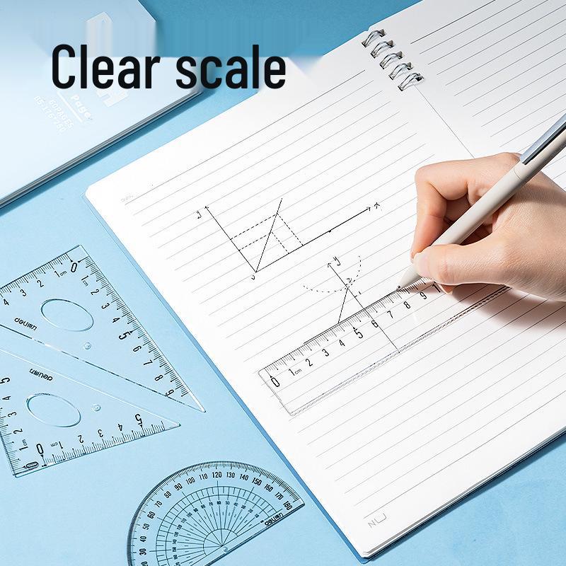 Large 4-Piece Ruler Set: 15cm Straight Ruler, Triangle, Protractor by Deli