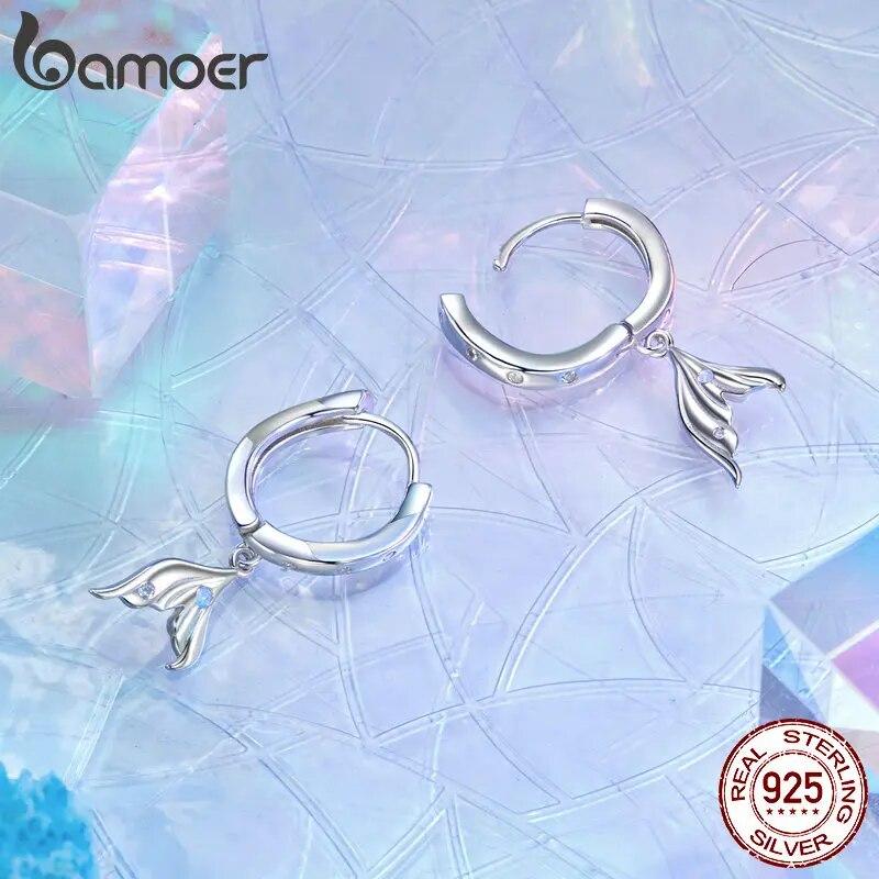 BAMOER 925 Sterling Silver Hoop Earrings for Women, Dainty Gold Plated Earring Hypoallergenic Fish Tail Earring Gift