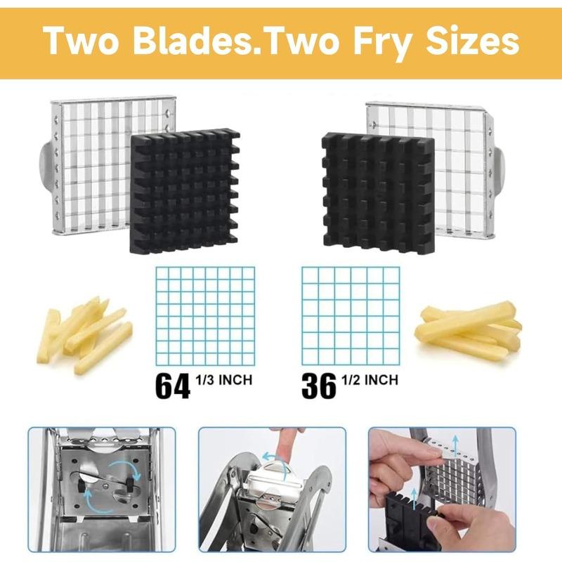 Multi-functional Potato Slicer for Cutting Carrots Cucumbers French Fry Cutter Stainless Steel Potato Cutter with 2 Blades