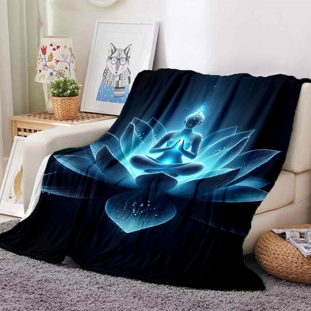 1 Stück Buddha Lotus Decke, Leichte Flanell Überwurfdecke für Sofa, Bett, Reise, Camping, Wohnzimmer, Büro, Couch, Stuhl und Bett