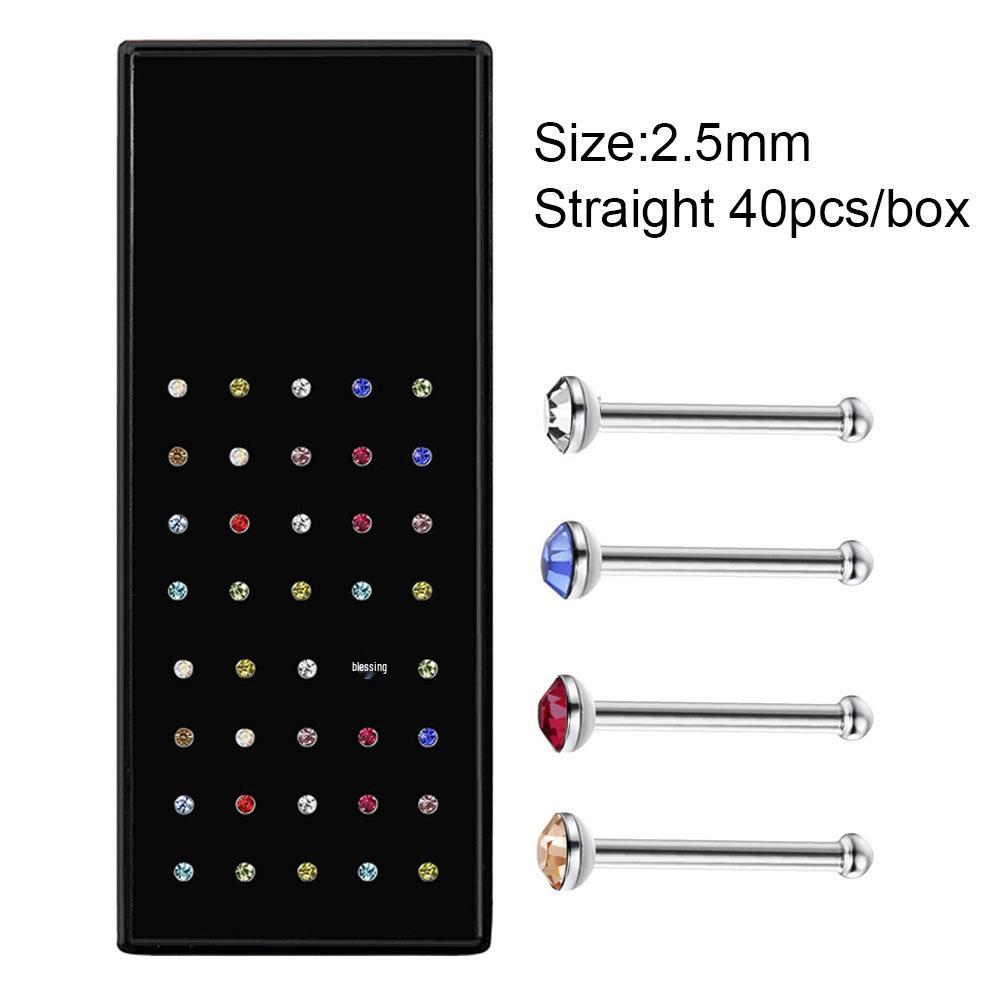 Stainless Steel Rhinestone Nose Studs - Titanium Steel, 24-Pack