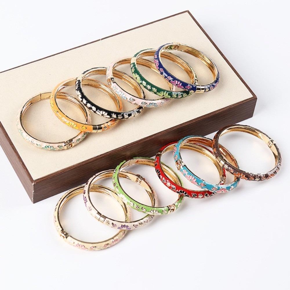 Traditional Vintage Cloisonne Bangle Enamel Women's Hand Bracelet Fashion Flower Bangle Girls