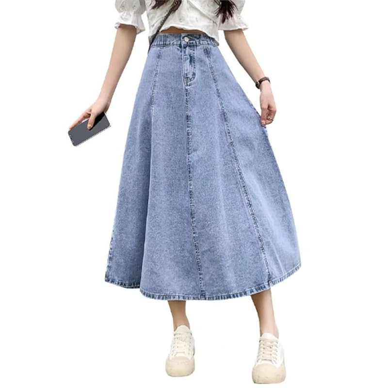 

[SpringSwalloow] [Spring Swallow] ladies high waist a line casual flare denim long medium length Calf length skirt flared skirt spring/summer