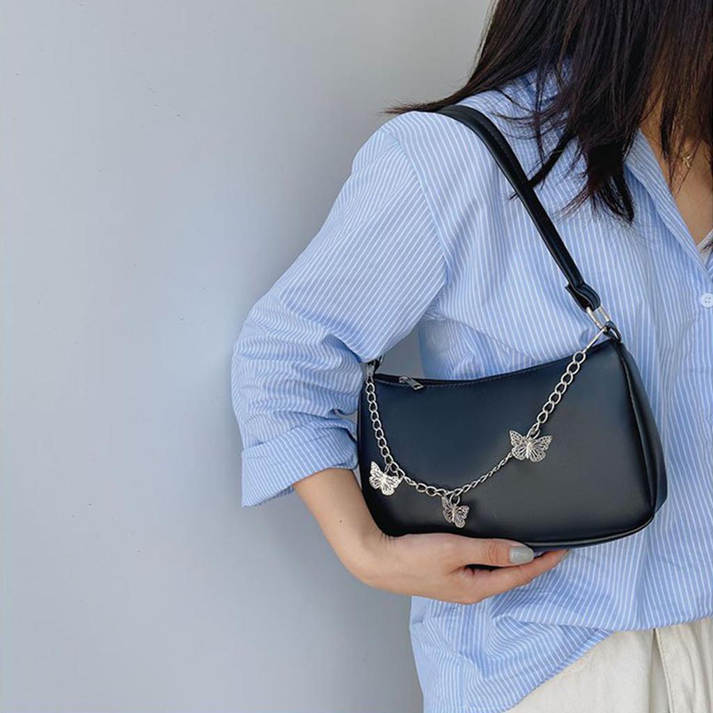 Women's Underarm Bag Solid Shoulder Bag with for Butterfly Chain Design All-matching Handbags Purse Fashion Leather Hobo