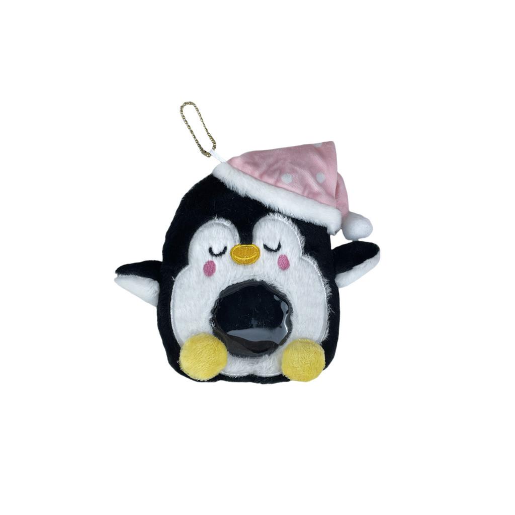 

Cute Penguin Plush Toy With Sleep Cap And Transparent Card Slot For Storage And Display