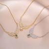 Stylish Exquisite Moonstone Angel Wings Encrusted with Rhinestone Stainless Steel Geometric Collarbone Chain Choker