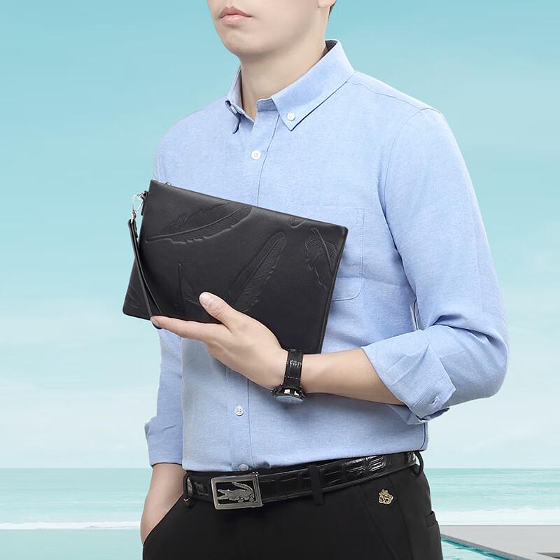 SCHWARZETIENNE Men's Leather Embossed Envelope Clutch Bag