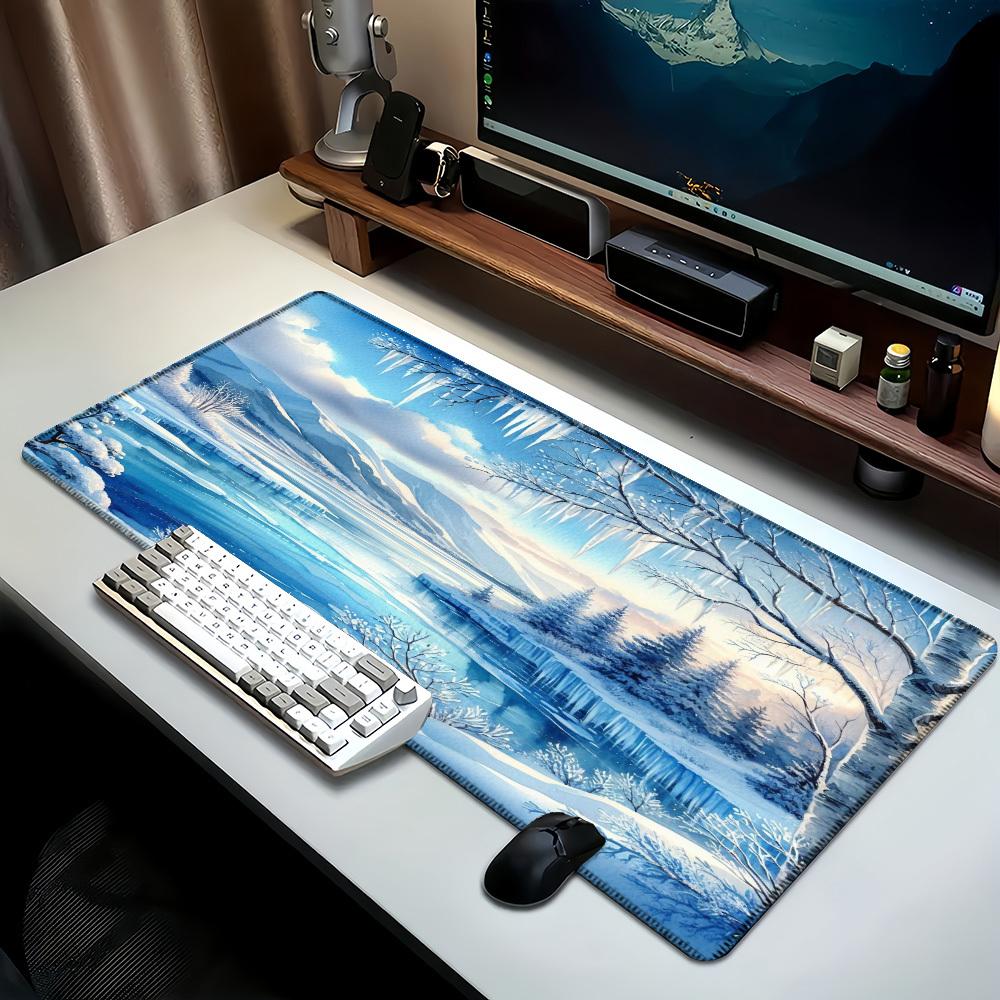 Large Blue Snow Scene Mouse Pad XXL for Gaming Office Home Durable Rubber desk pad for PC gamer office desk accessories table