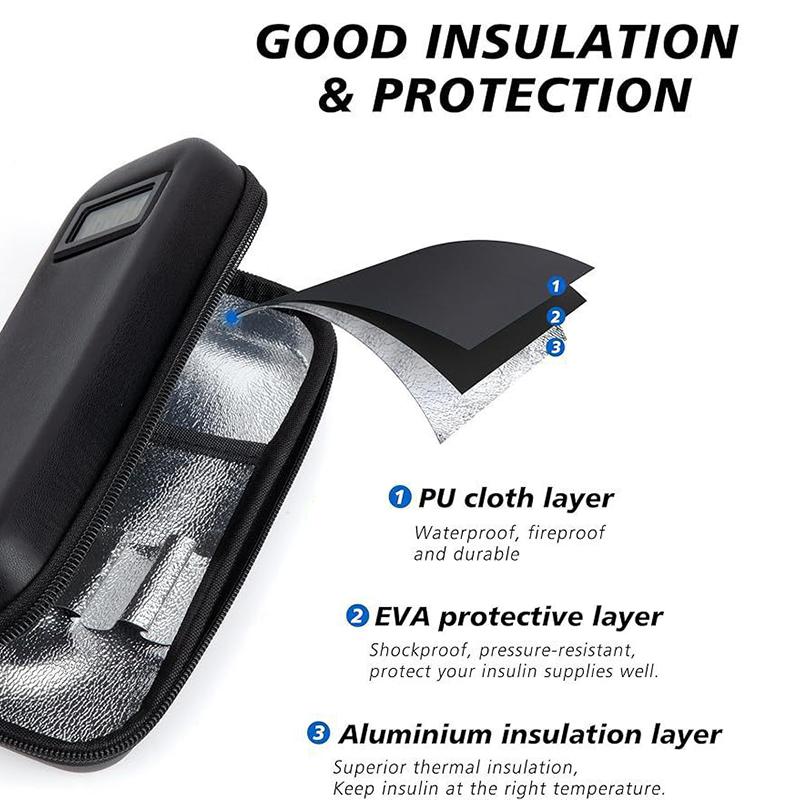 Insulin Kühler Reiseetui mit Temperaturanzeige - Gekühlte Medikamenten Kühltasche mit 1 TSA-zugelassenem Kühlakku