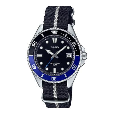 Uni 38mm Fabric Band Black Dial Sports Casual Sports MDV10C-1A2V Dive-Inspired Slip-Through Watch, Black,