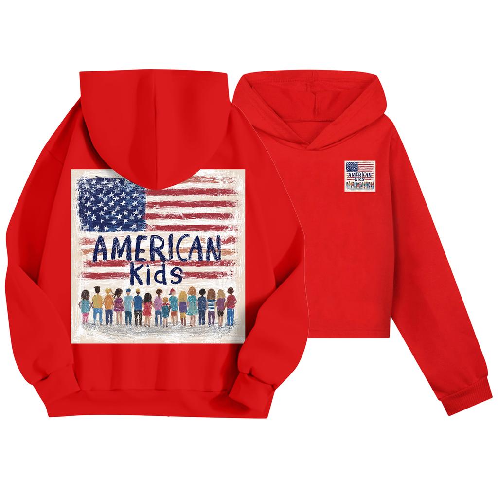Kids Casual Fashion American Flag Printed Long Sleeve Hooded Sweatshirt