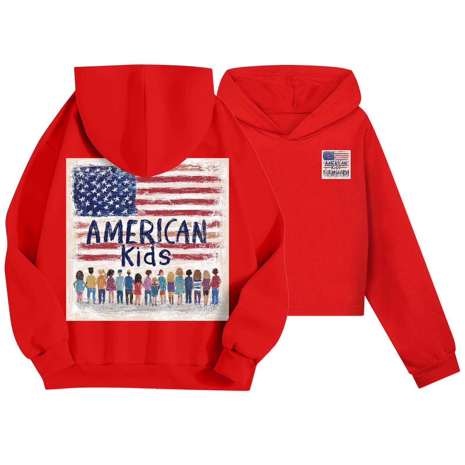 

Детская повседневная модная толстовка с капюшоном и длинными рукавами с принтом американского флага 160 красный