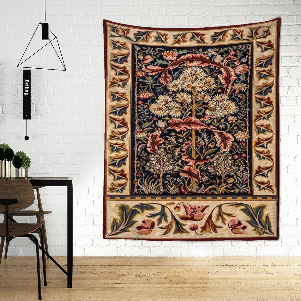 Гобелен с цветами и листьями, настенный подвесной абстрактное искусство, богемный хиппи, тапиз, винтажный эстетический домашний декор для комнаты