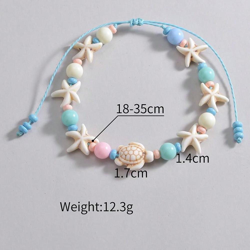 Neon Pink Color Flower Shell String Weaving Handmade Anklet Starfish Shell Turtle Charm Adjustable Anklet Summer Beach Jewelry