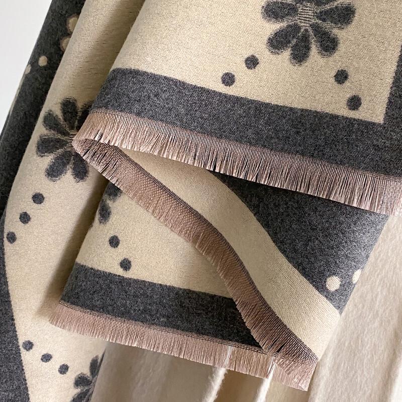 Women's Autumn/Winter Polka Dot Floral Double-Sided Faux Cashmere Scarf