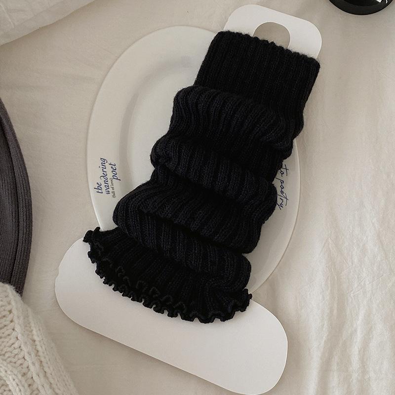 Female Autumn New Simple Solid Color Knitted Vertical Strip Thin Long Tube Stack Stocking