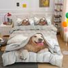 Cute Dog Pattern Single Quilt Cover with Zip, Animal Funny Dog Grey Inner Duvet Cover Set with Pillowcases for Children Adults