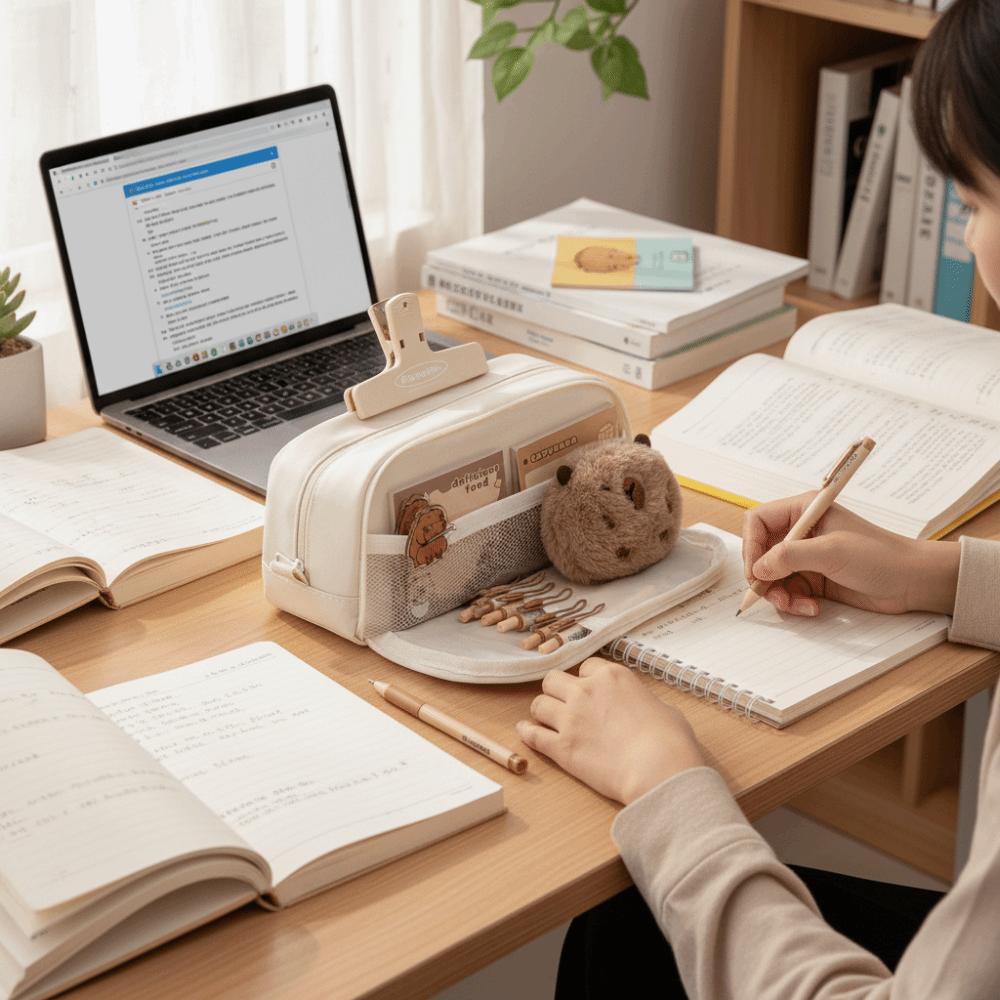 Large Capacity Pencil Bag Simple Design Double-layer Pencil Case Stationery Storage High-value