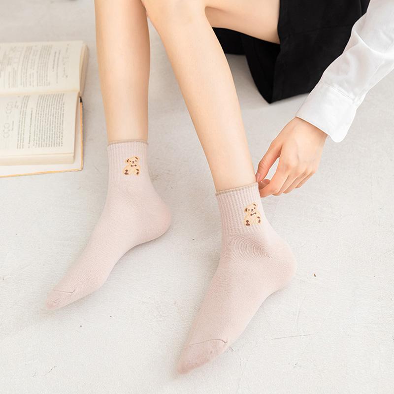 5 perechi de șosete noi cu urs drăguț pentru femei, din poliester înalt, Șosete maro, pufoase, amuzante, minunate, cu desene animate, șosete termice Kawaii