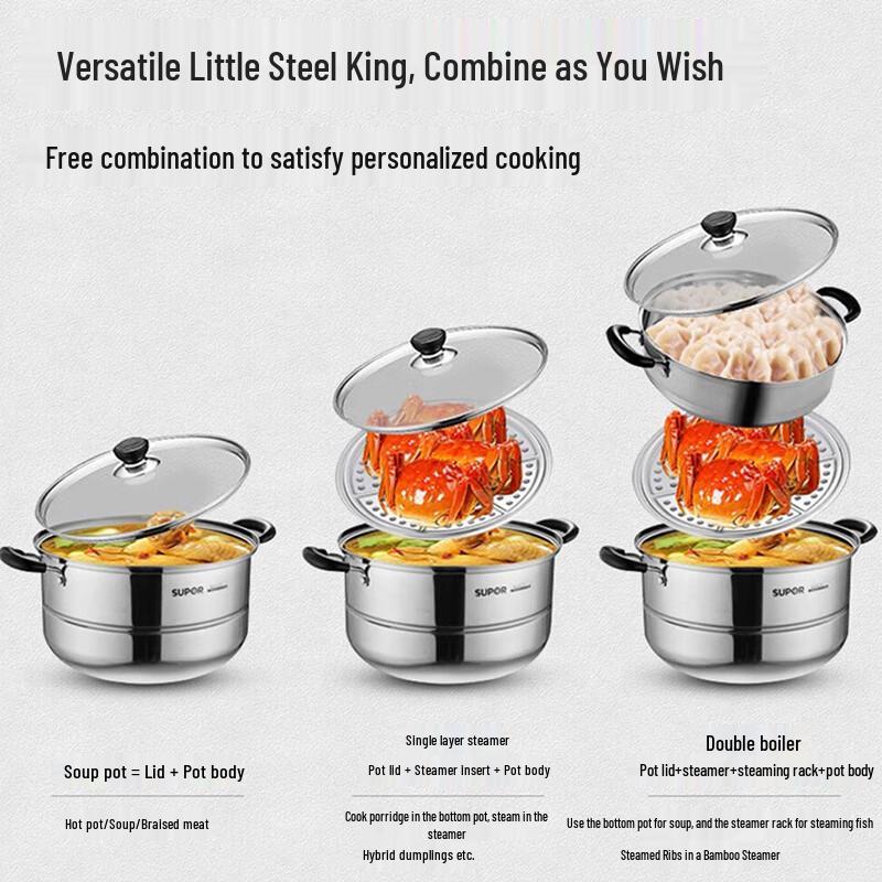 SUPOR 304 Stainless Steel Double Layer Steamer Pot