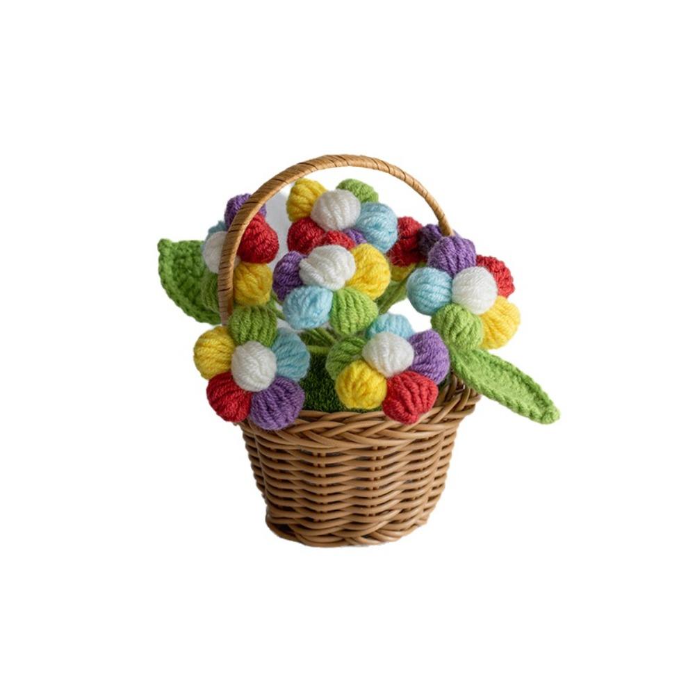 Small Crochet Flower Pot Handmade Puff Flower Potted Ornament  Office Desktop Decoration