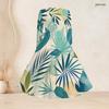 Women Plus Size Square Neck Long Sleeve Blue Green Leaf Printed Tie Waist A Line Flared Dress