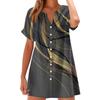 Women's Fashion Casual V-neck Short Sleeve Button Retro Color Block Splicing Print Dress