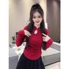 Spring 2025 Women's Slim Fit Long Sleeve Chinese High Neck Frog Button Top