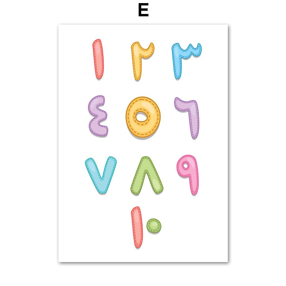 Islamische Alphabet-Zahlen, Regenbogen-Mond-Wandkunst, Leinwandgemälde, Name, individuelle Poster und Drucke, dekorative Bilder für Kinderzimmer