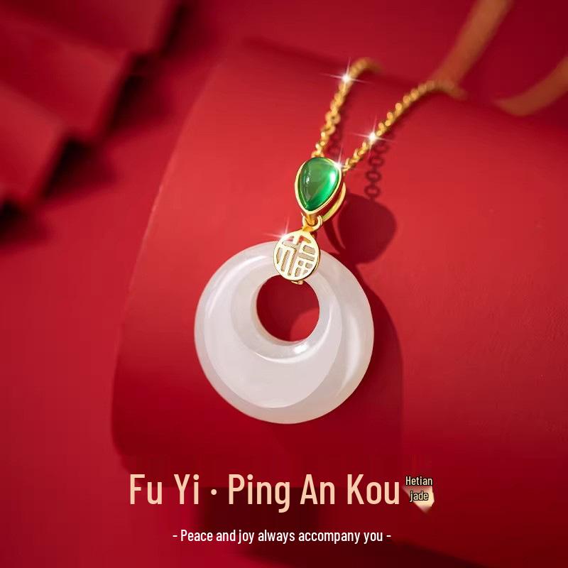 S925 Sterling Silver Hetian Jade Pendant Necklace | Women s Clavicle Chain | Ancient Style | Light Luxury | Lucky Couple Design 925 Silver