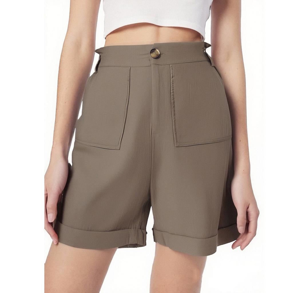 Wide Leg Pants For Women High Waist Solid Color Casual Short With Pockets