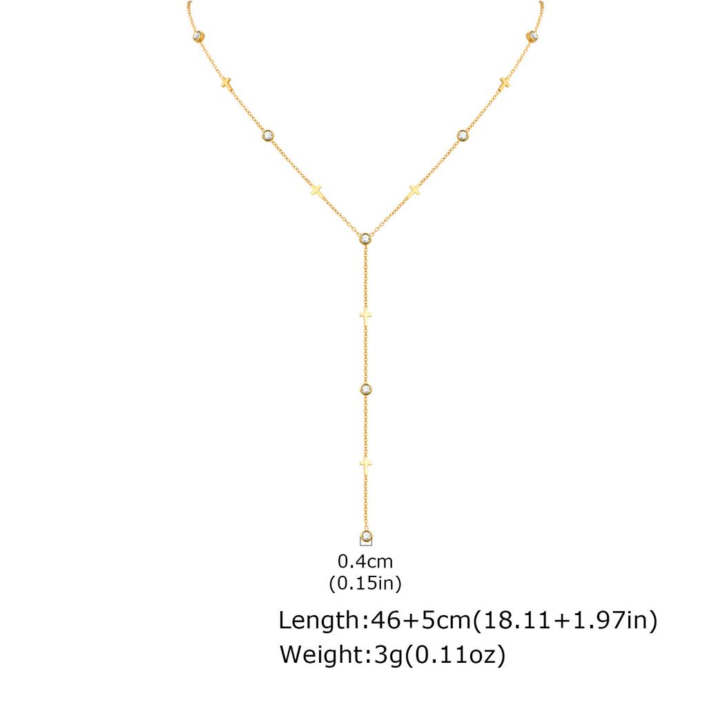 Wind Lady Stainless Steel Quadruple Butterfly Heart Cross Zircon Y Necklace Nc-2416