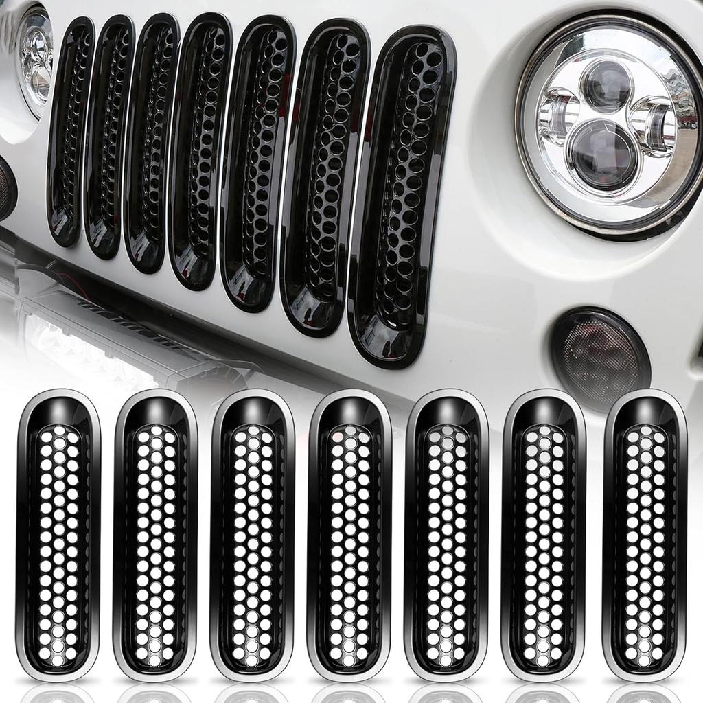 Hooke Road Black JK Grill Erts Front Grille Mesh Cover Guard For Jeep Wrangler JK 2007-2015 Accessories