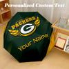 Green Bay Packers Automatic 8‑ribs Umbrella, Custom Name Text Personalized Folding Umbrella Rain Sun Gift